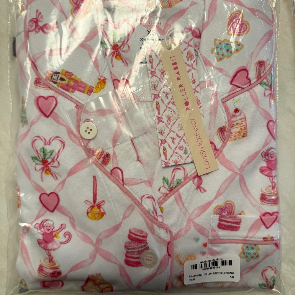 Sugarplum Lattice Long Sleeve Polo Pajamas